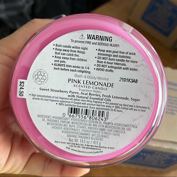 NWT Bath & Body Works 3-Wick Candle PINK LEMONADE - Picture 5 of 5